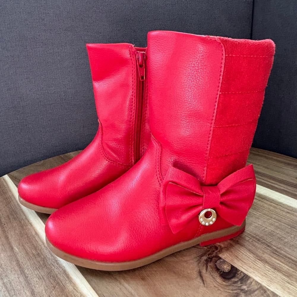 Pampili Girls Red Faux Leather Bow Accent Boots Size 27 EU 9 US